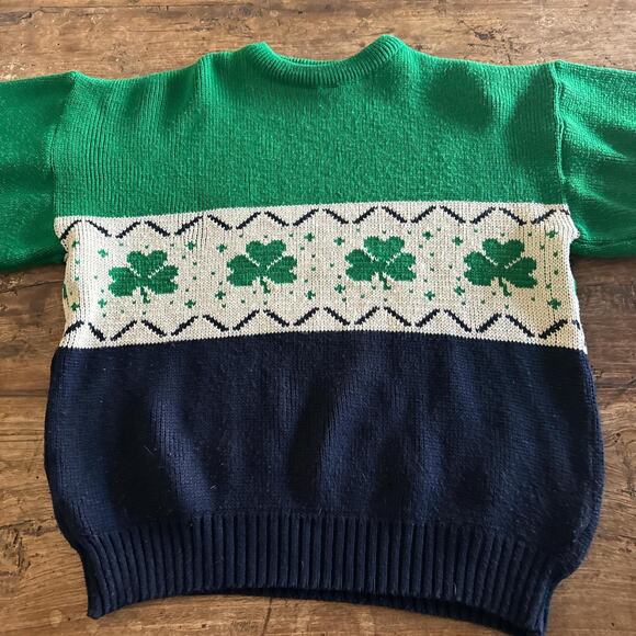 Vintage 80's Irish chunky Green and Blue Grandpa Sweater Small to Medium - Picture 4 of 7